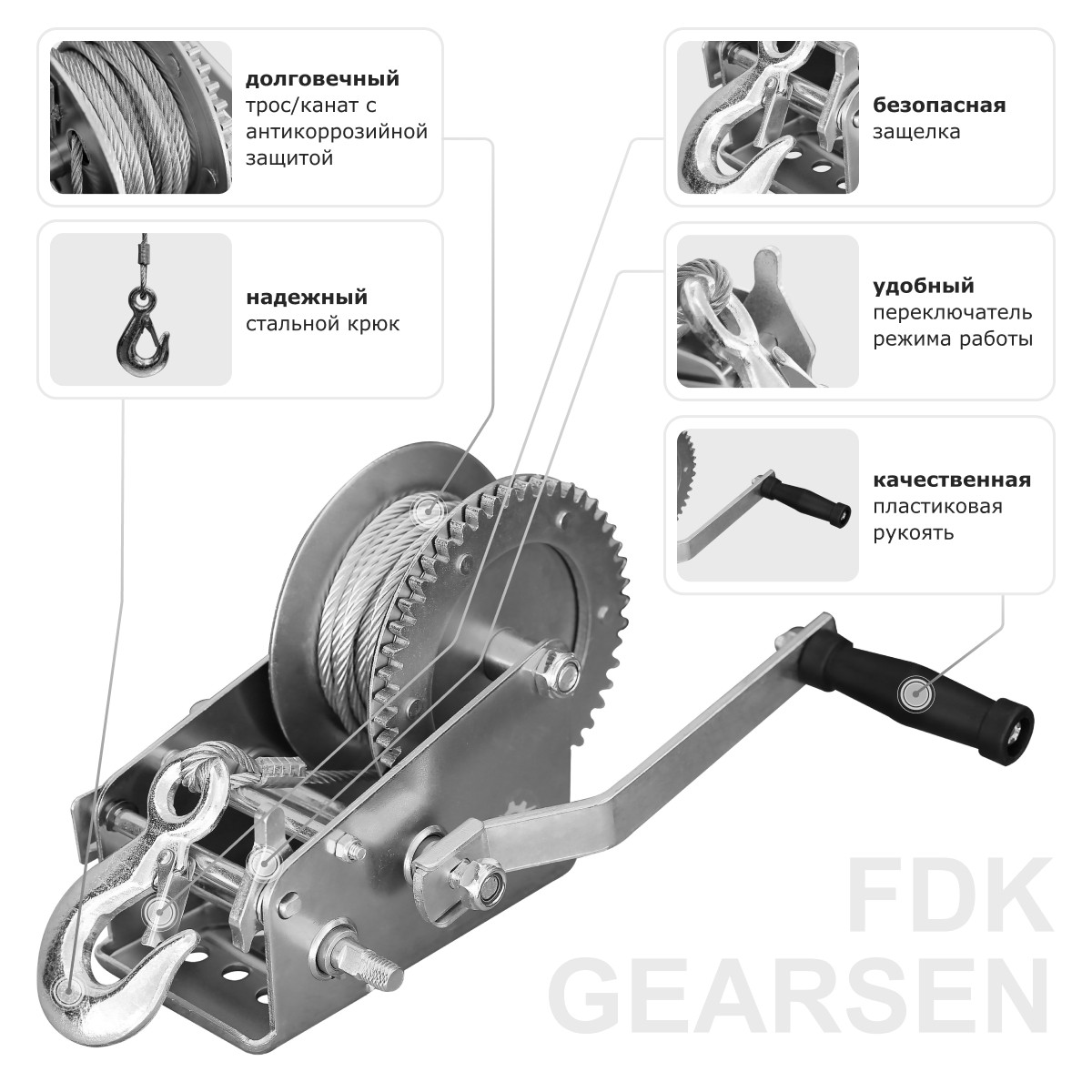 6 - Лебедка ручная барабанная  (канат) GEARSEN FD 1320